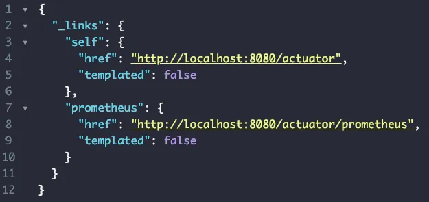 JSON output of the actuator endpoint